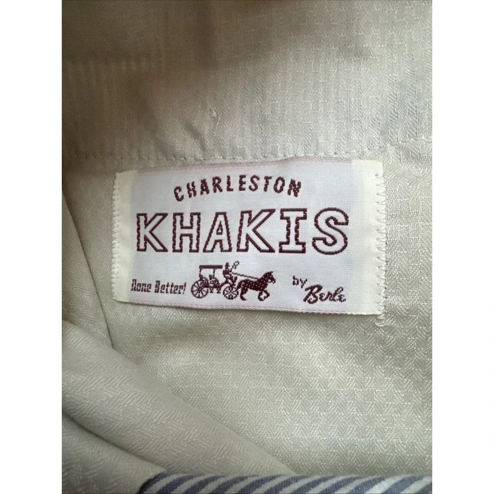 Charleston Khaki By Berle Blue Striped Seersucker Cuffed‎ Chino Pants Sz 33 x 29